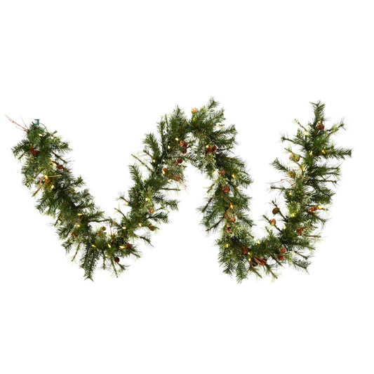 Vickerman 9' Mixed Country Pine Artificial Christmas Garland Warm White Dura-lit LED Lights