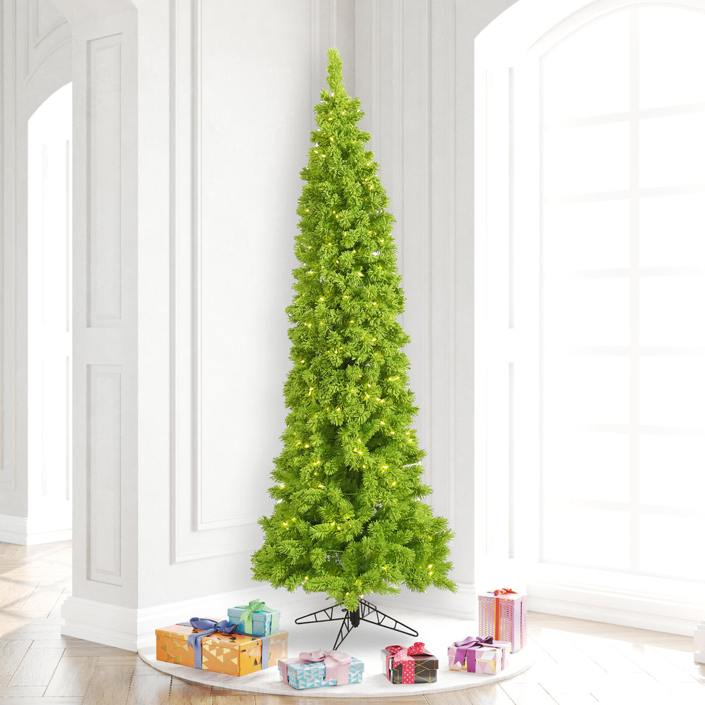 Vickerman 7.5' Flocked Lime Pencil Fir Artificial Christmas Tree Lime Dura-lit LED Lights