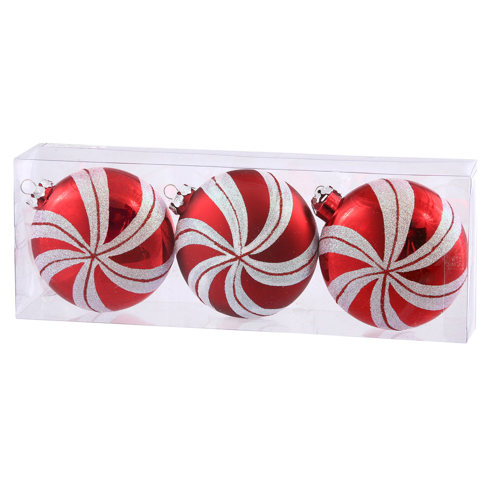 Vickerman 3.75" Candy Cane Flat Ball Ornament 3 per Box