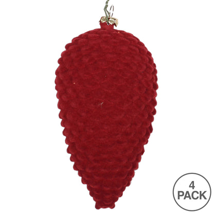 Vickerman 5" Burgundy Flocked Pinecone Christmas Ornament Set of 4