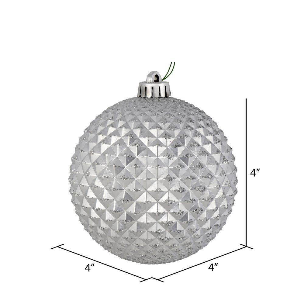 Vickerman 4" Silver Durian Glitter Ball Ornament 6 per Bag