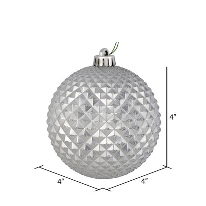 Vickerman 4" Silver Durian Glitter Ball Ornament 6 per Bag