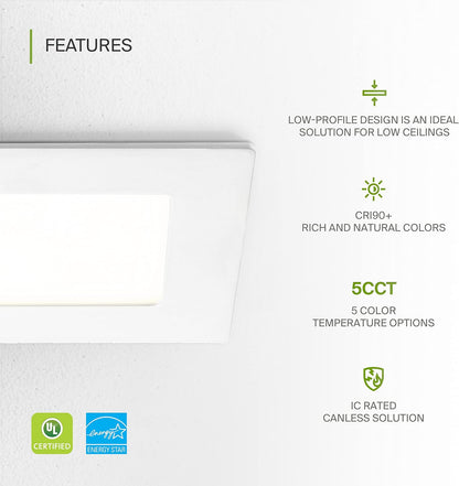 ASD Lighting LED Recessed Mini Panel Square 3inch 6W 120V Triac 2700/3000/3500/4000/5000K White UL Energy Star 6 pack