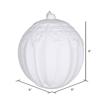 Vickerman 8" White Flocked Embossed Ball Ornament