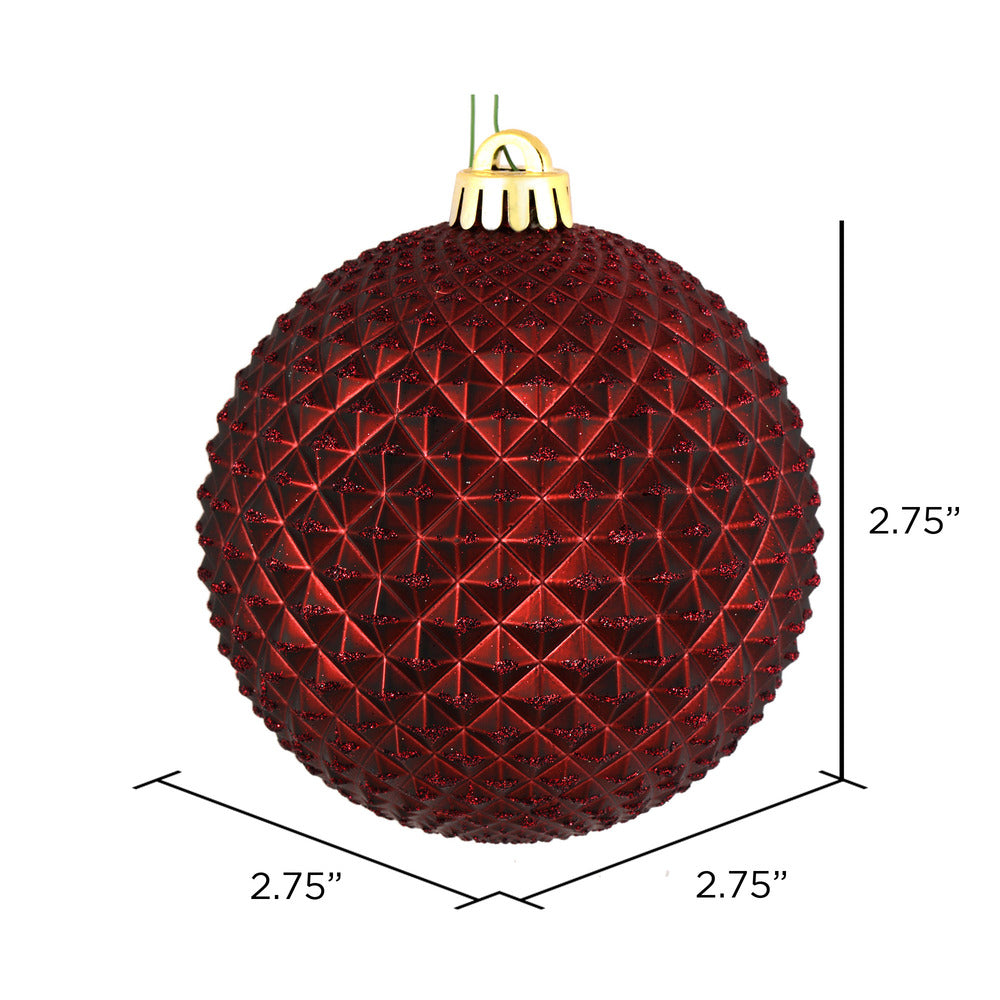 Vickerman 2.75" Burgundy Durian Glitter Ball Ornament 12 per Bag