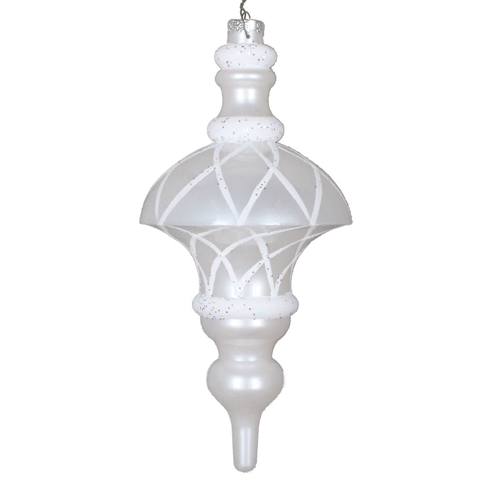 Vickerman 10" White Candy Finish Net Top Finial Ornament with Glitter Accents