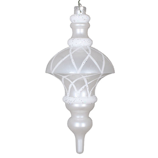 Vickerman 10" White Candy Finish Net Top Finial Ornament with Glitter Accents