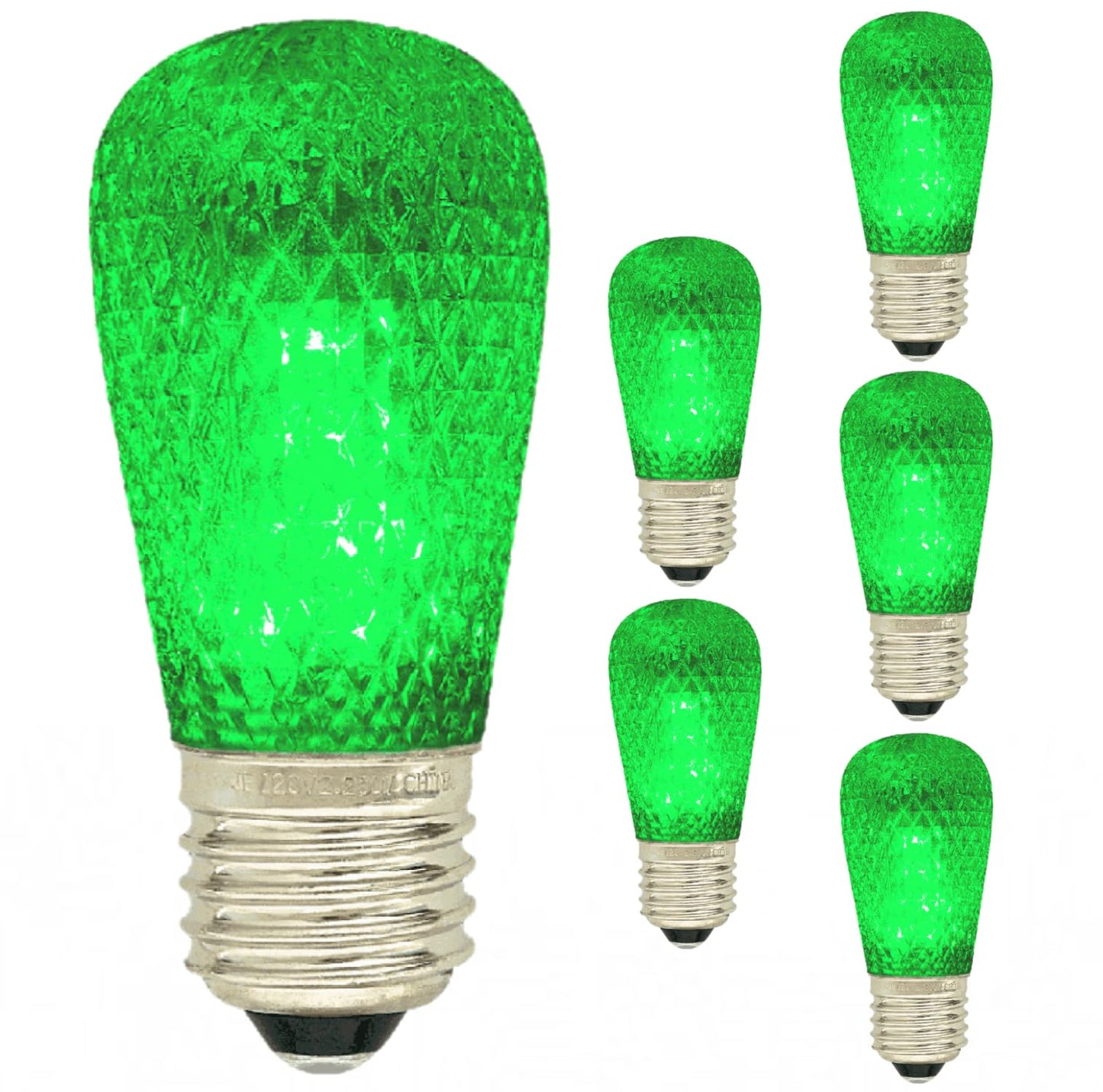 Damar- S14 Colored LED String Light Bulb with Faceted Surface Transparent Green 0.8W E26 Medium Base 120V Pack of 6- Shatterproof Waterproof Outdoor Indoor Replacement for Home Decorations Christmas