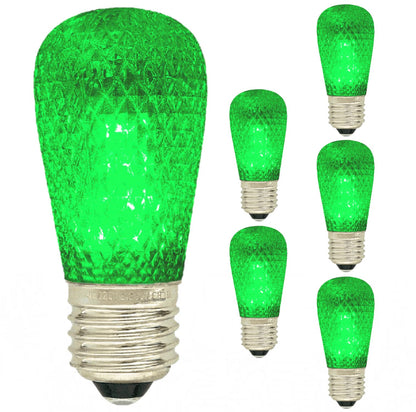 Damar- S14 Colored LED String Light Bulb with Faceted Surface Transparent Green 0.8W E26 Medium Base 120V Pack of 6- Shatterproof Waterproof Outdoor Indoor Replacement for Home Decorations Christmas