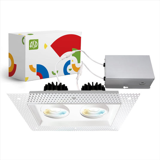 ASD Lighting LED Trimless Combo Downlight 2 heads 3.5inch 30W 120V Triac 2700/3000/3500/4000/5000K White ETL