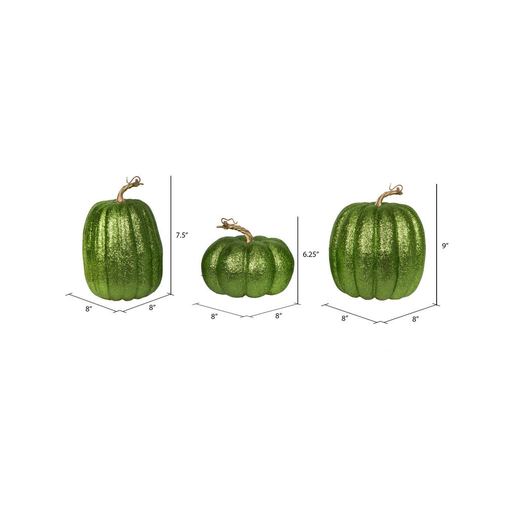 Vickerman 8" Lime Pumpkins Set of 3. Three pieces assorted Fabric pumpkin with polystyrene inner.