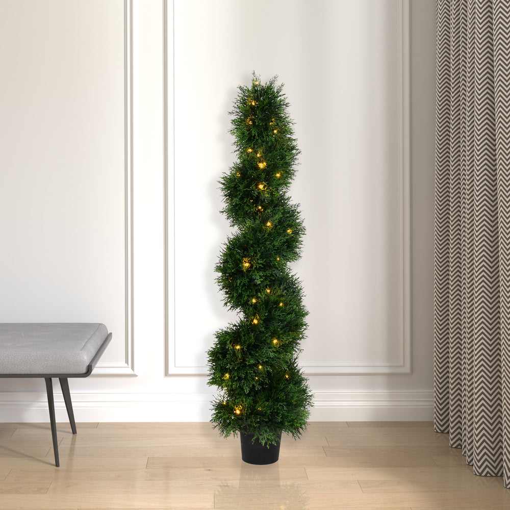 Vickerman 4' Artificial Potted Green Cedar Spiral Tree.