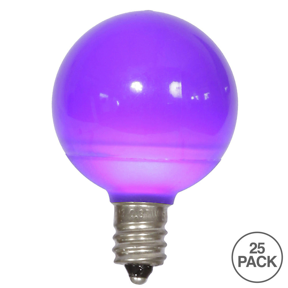 Vickerman G40 Purple Ceramic LED Nickel Base Bulb E12 120V  .6 Watts  Dimmable 25 Bulbs per Pack
