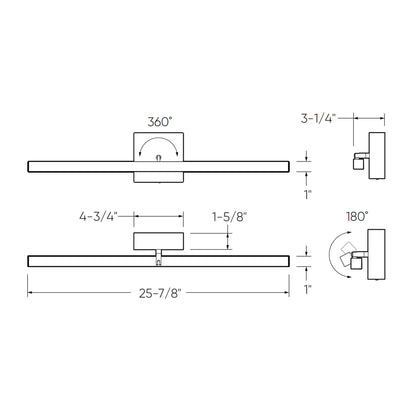 Dals Lighting 24"/36" Linear Swivel Vanity Sconce - 5CCT Selectable - 120V
