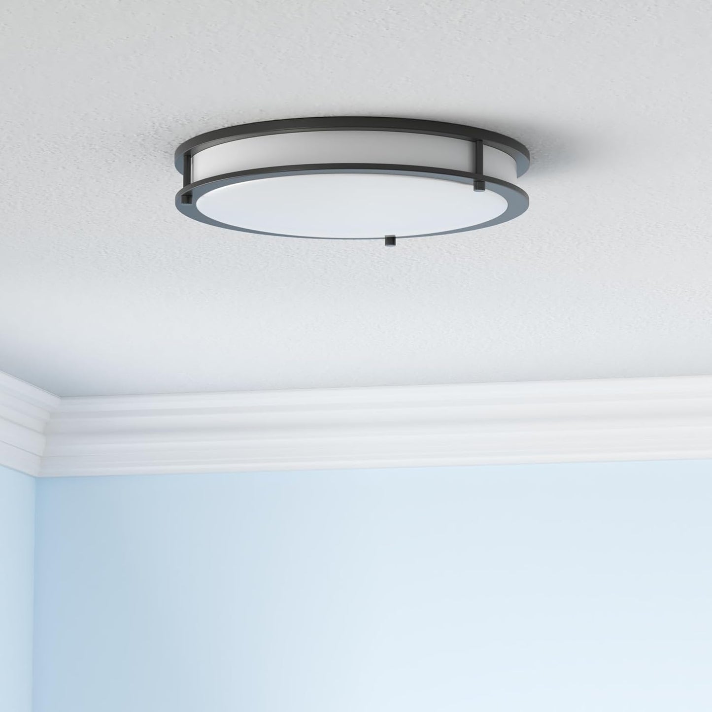 ASD LED Double Ring Flushmount 16" 24W 120V CCT Selectable 3000/4000/5000K Dimmable Black ETL Energy Star