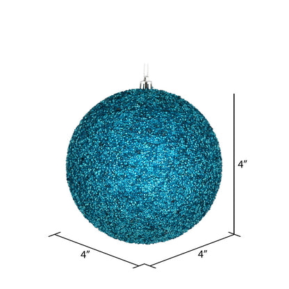 Vickerman 4" Turquoise Beaded Ball Ornament 6 per Bag