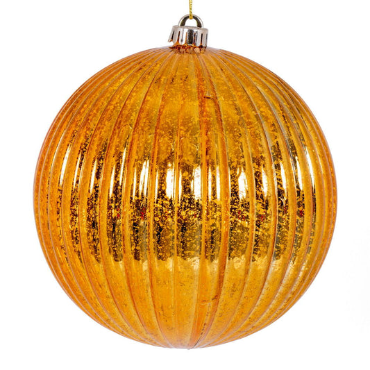 Vickerman 6" Antique Gold Shiny Lined Mercury Ball Ornament 4 per bag.