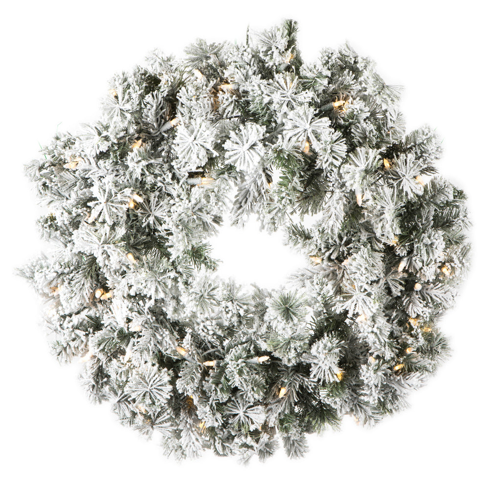 Vickerman 30" Flocked Kiana Artificial Christmas Wreath Warm White Dura-Lit® LED Mini Lights