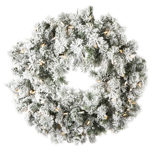 Vickerman 30" Flocked Kiana Artificial Christmas Wreath Warm White Dura-Lit® LED Mini Lights