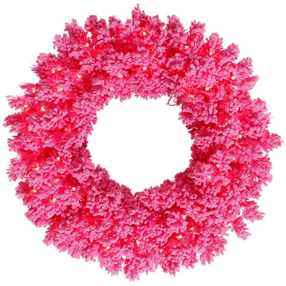 Vickerman 36" Flocked Pink Fir Artificial Christmas Wreath Pink Dura-Lit LED lights.