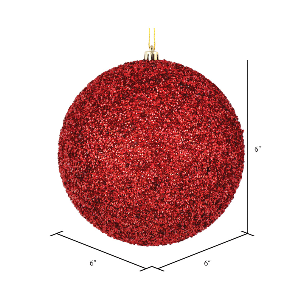 Vickerman 6" Red Beaded Ball Ornament 4 per Bag