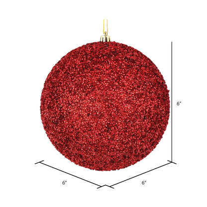Vickerman 6" Red Beaded Ball Ornament 4 per Bag
