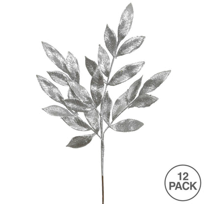 Vickerman 22" Pewter Glitter BayLeaf Artificial Spray 12 per bag.