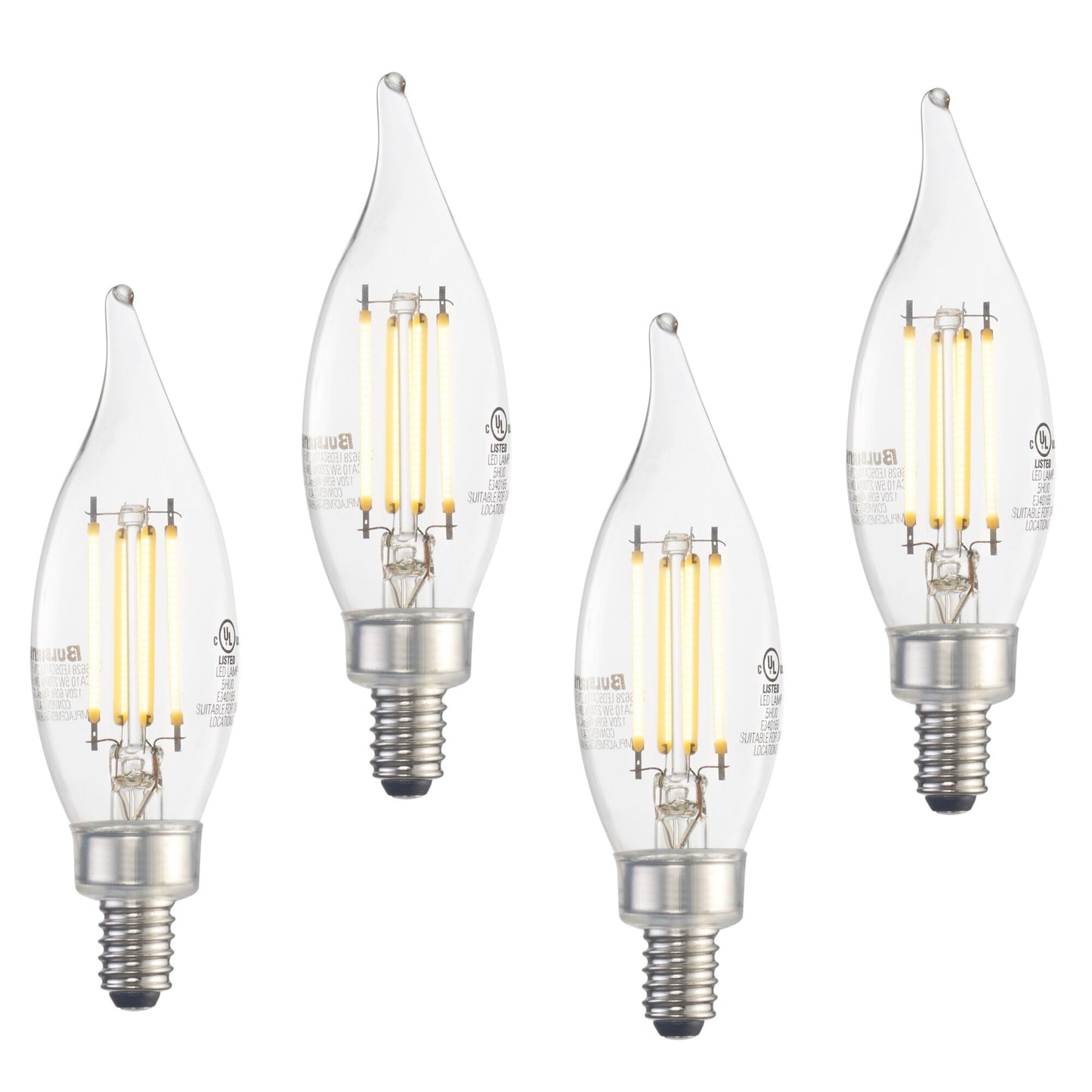 BULBRITE LED CA10 CANDELABRA SCREW (E12) 5W FULLY COMPATIBLE DIMMING FILAMENT LIGHT BULB 2700K/WARM WHITE 60W INCANDESCENT EQUIVALENT 4PK (776628)