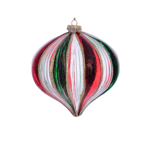 Vickerman 6" Red Green Clear Stripe Onion Christmas Ornament Pack of 2