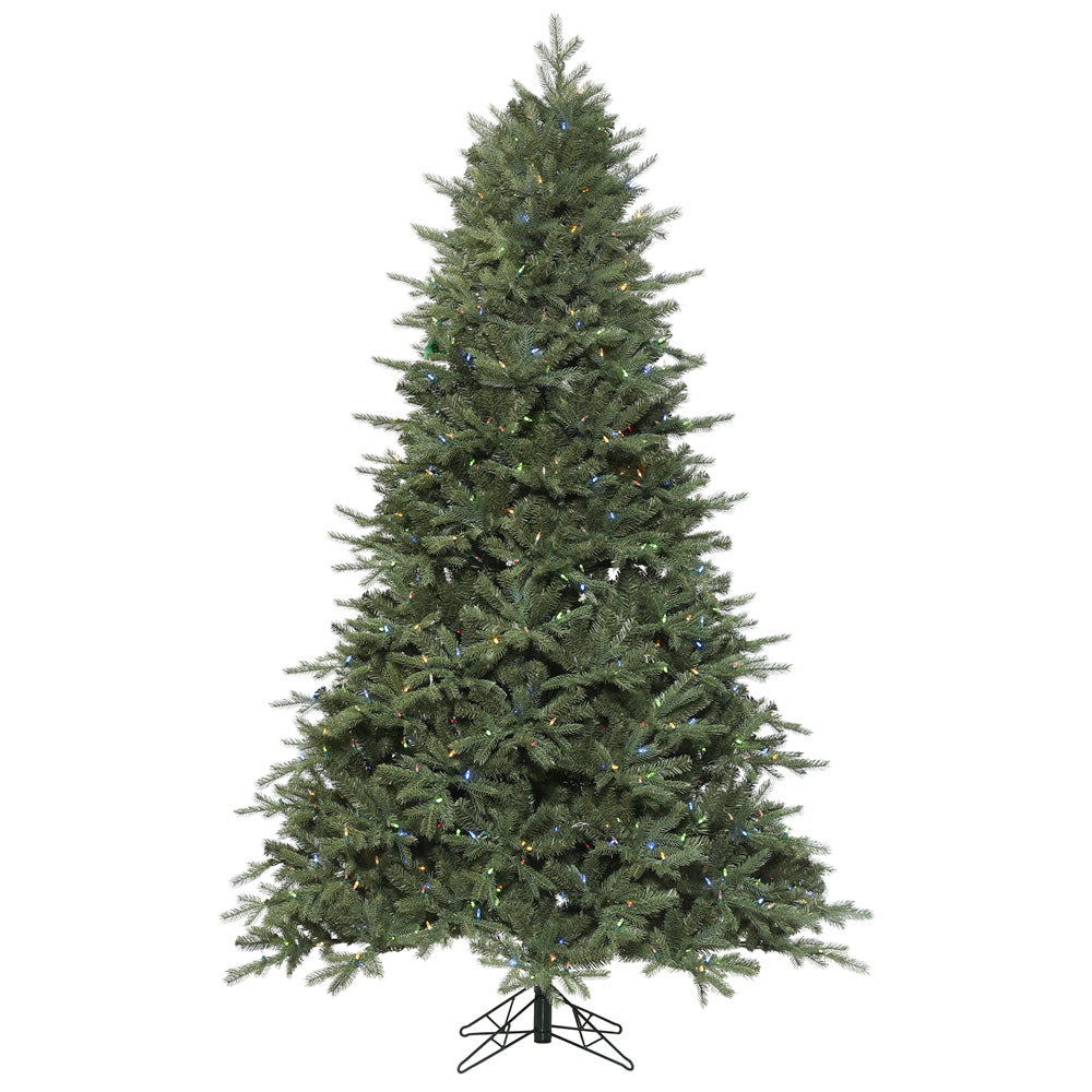 Vickerman 6' x 48'' Denver Spruce EZ plug Artificial Christmas Tree with 1151 PE/PVC tips and 500 Multi-color Dura-Lit® LED Lights. Comes with a Folding Metal Stand.