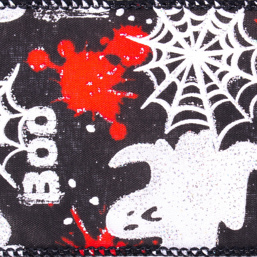 Vickerman 2.5" x 10 Yards Black BOO Ghost Ribbon