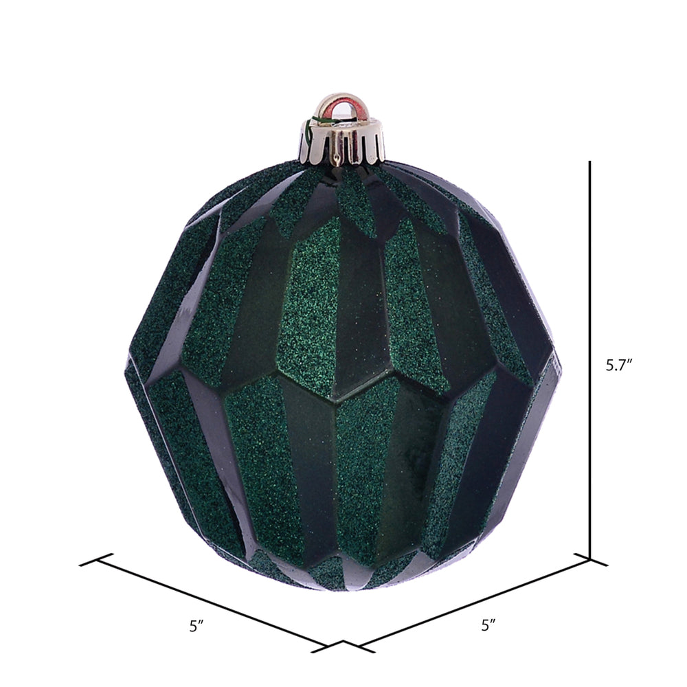 Vickerman 5" Emerald Glitter Faceted Ball Ornament 3 per Bag