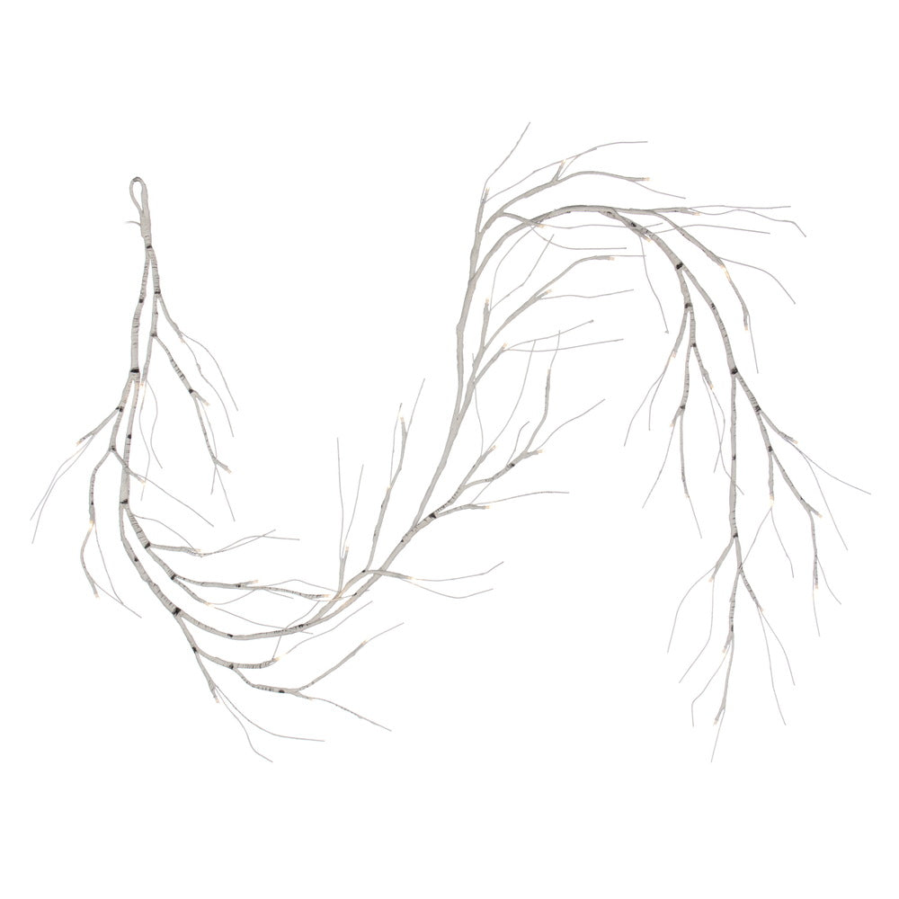 Vickerman 6' White Birch Twig Garland Battery Operated Warm White 3mm Wide Angle LED lights.