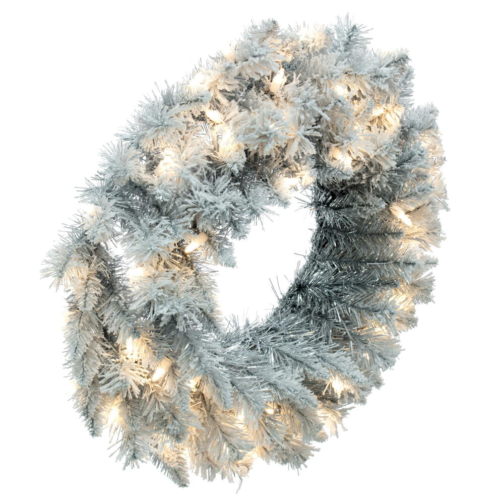 Vickerman 24" Frosted Silver Artificial Christmas Wreath Warm White Dura-lit LED Lights