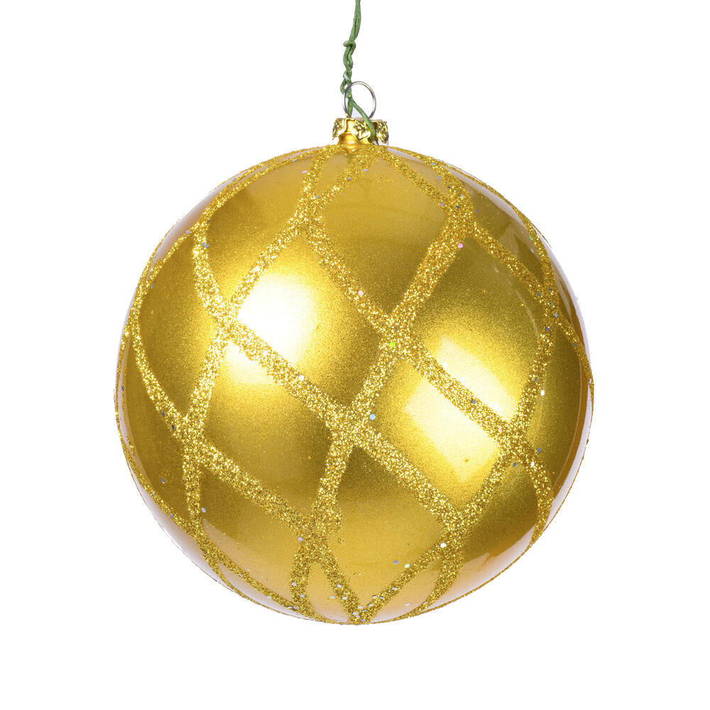 Vickerman 4" Gold Candy Glitter Net Ball Ornament 3 per Bag