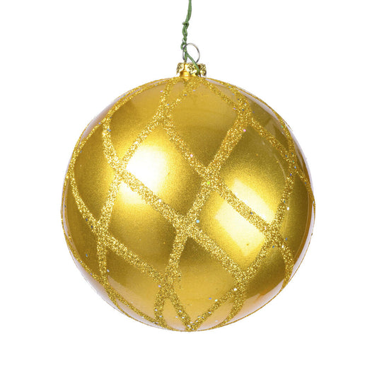 Vickerman 4" Gold Candy Glitter Net Ball Ornament 3 per Bag