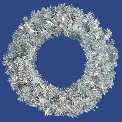 Vickerman 24" Silver Artificial Christmas Wreath Warm White Dura-lit LED Mini Lights