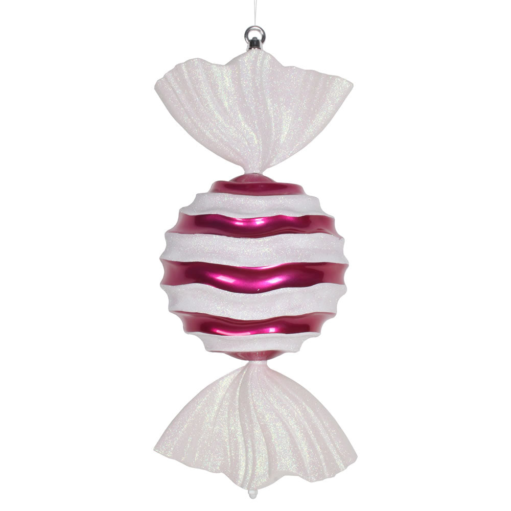 Vickerman 18.5" Cerise-White Striped Wave Candy Christmas Ornament