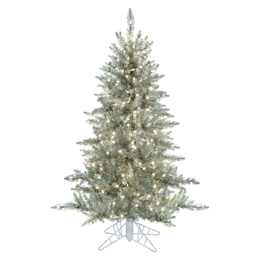 Vickerman 4.5' Silver Tinsel Fir Artificial Christmas Tree Warm White Dura-lit LED Lights