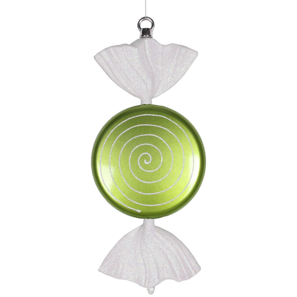 Vickerman 13" Lime-White Swirl Flat Candy Christmas Ornament