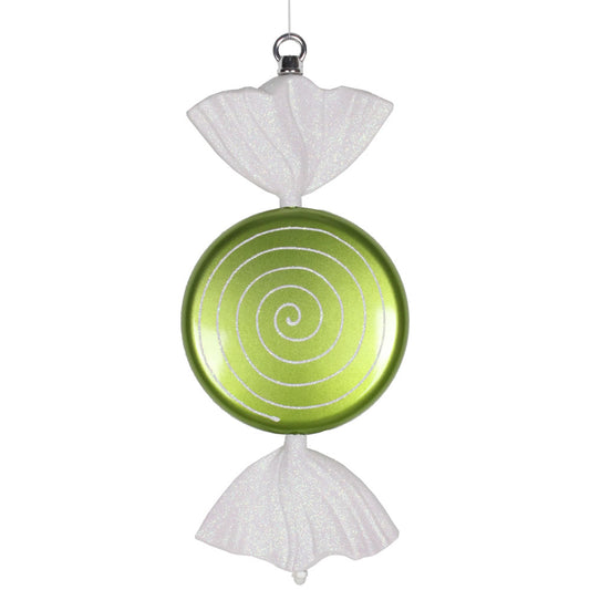 Vickerman 13" Lime-White Swirl Flat Candy Christmas Ornament