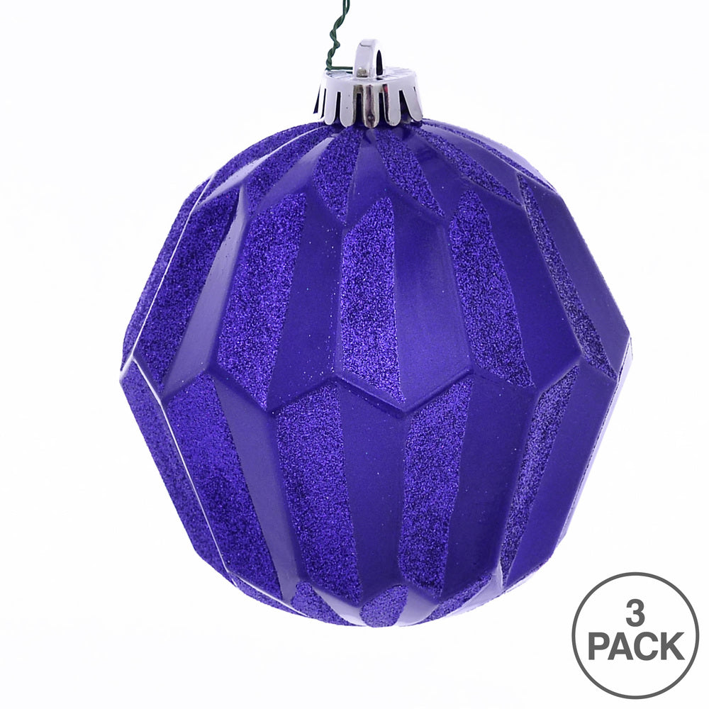 Vickerman 5" Purple Glitter Faceted Ball Ornament 3 per Bag