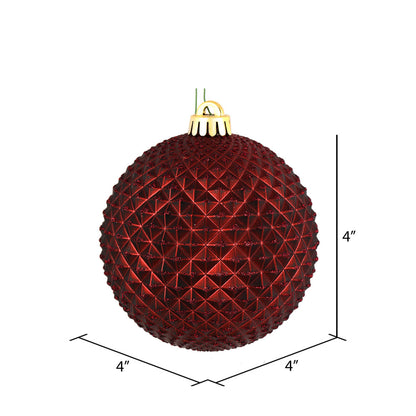 Vickerman 4" Burgundy Durian Glitter Ball Ornament 6 per Bag