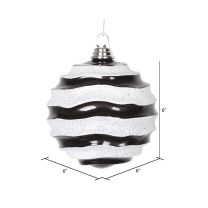 Vickerman 6" Black and White Stripe Candy Finish Wave Ball Christmas Ornament with Glitter Accents