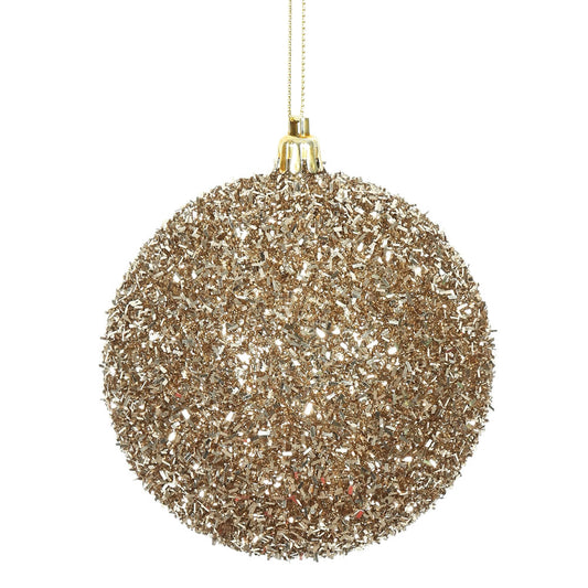 Vickerman 4" Champagne Tinsel Ball Ornament 4 per Bag