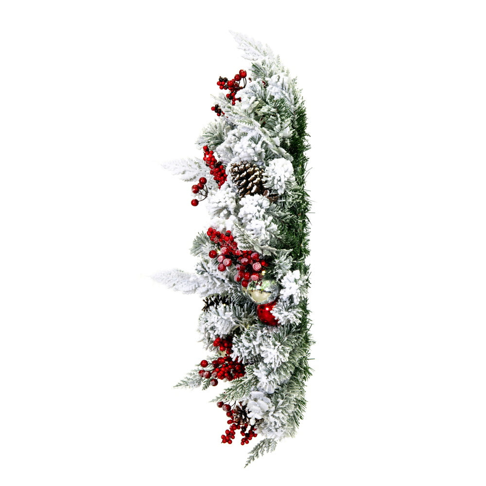 Vickerman 30" Flocked Artificial Christmas Wreath Battery Operated Pure White LED Lights