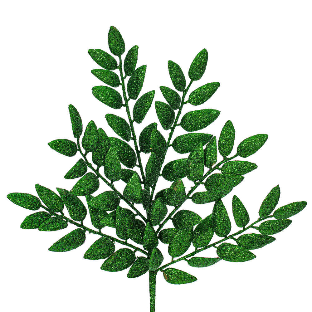 Vickerman 22" Green Glitter Honey Locust Artificial Christmas Spray. Includes 6 sprays per pack.