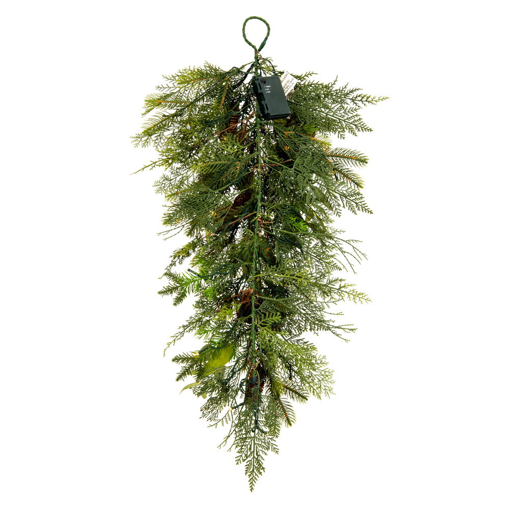 Vickerman 30" Cedar Pine Cone Twig Artificial Christmas Teardrop Battery Operated Warm White Lights
