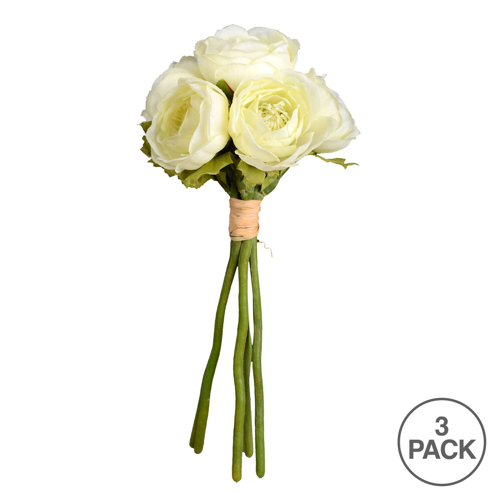 Vickerman 9" Artificial Mini White Ranunculus Spray. Includes 3 sprays per pack.