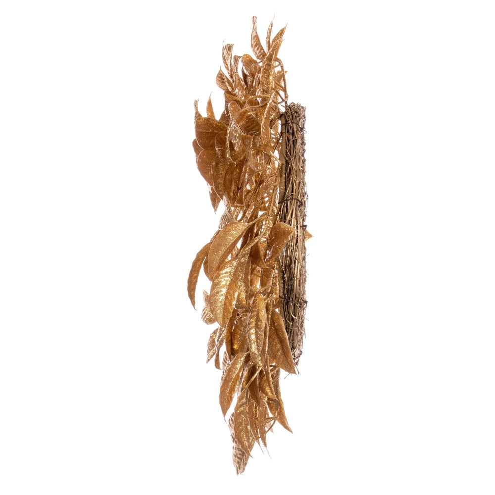 Vickerman 24" Gold Artificial Gardenia Glitter Wreath.